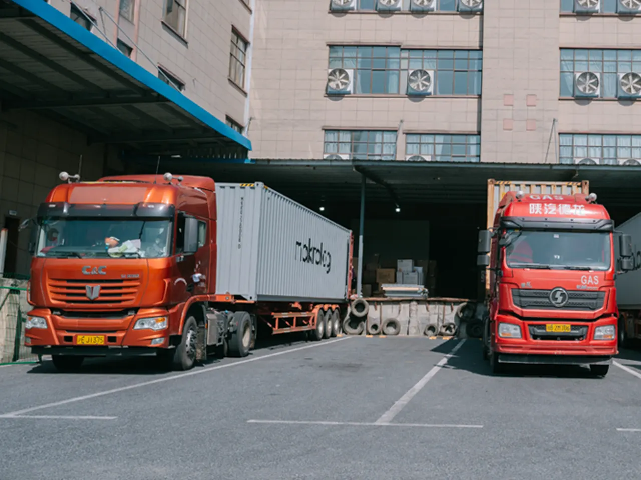 Container trucks at the Baizhijia factory loading area